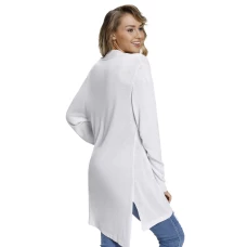 White Ribbed Long Sleeve Open Front Cover Up Dress